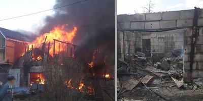 Photo : incendie criminel de la maison des Témoins de Jéhovah dans la région de Moscou, avril 2017