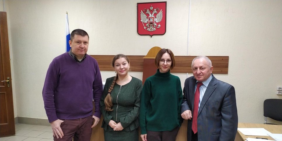 Yevgeniy Godunov, Anzhela Putivskaya, Yuliya Popkova and Gurami Labadze in the courtroom. November, 2023