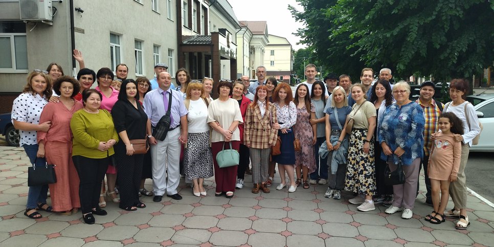 Kirill Guschin, his loved ones and friends near the court on the day of appeal hearing, July 2, 2024