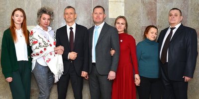 From left to right: Aleksey Vasiliyev with his wife and daughter, Anton Bashabaev and Aleksey Yefremov with their wives